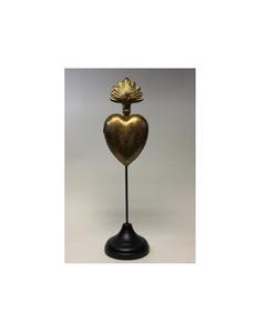 Corazón Sagrado en Latón Antiguo con Acabado Antiguo sobre un Soporte para Decoración de Mesa - Product Image 1