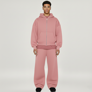 New Design Unisex Winter Fleece Sweatsuits Oversized Drop Shoulder Jogger Tracksuit for Men Boxy Cropped <b>Zip</b> <b>Hoodie</b> Sweatpants - Product Image 5