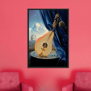 Surreal Pear Lute Canvas Print: Fruit-Instrument Still Life Artwork,BLACK <b>FRAMED</b> CANVAS - Product Image 1