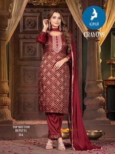 Recién llegado hermoso vestido de seda rusa Jacquard Kurti Pant & Dupatta con bordado Trabajo Mujer moda exportador para la venta - Product Image 4