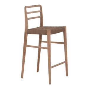 Tabouret de bar en teck massif de style nordique avec siège en corde tressée et dossier en échelle, chaise de salle à manger à hauteur de comptoir pour îlot de cuisine et café - Product Image 6