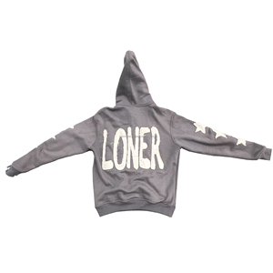 Parches bordados desgastados Sudadera con capucha Hombres Ropa de calle Sudaderas con capucha Logotipo áspero personalizado Sudaderas con capucha de algodón térmico - Product Image 4