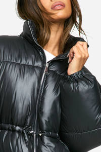 Wholesale Custom Logo Black Oversized fit Cinched Waist Women Puffer Jacket Windbreaker Winter Streetwar Puffer Jacket For Women - Product Image 3