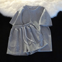 Ensemble deux pièces décontracté pour femme, coupe ajustée, 100 % coton molletonné, écologique, respirant, anti-boulochage, short et t-shirt, grandes tailles
