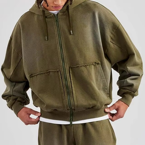 Sweat-shirts pour hommes sur mesure, coupe classique, 100% coton, lavage à l'acide, vintage, fermeture éclair, fabricants de sweat-shirts, streetwear délavé, personnalisé - Product Image 6