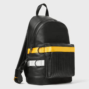 Minimalist <b>Black</b> Softback Laptop <b>Backpack</b> With Yellow And White Stripes Zipper Closure Unisex Water Resistant 20-39L Capacity - Product Image 2