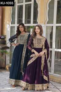 Ropa tradicional india Faux Blooming con bordado Zari Lentejuelas Trabajo Anarkali Vestido pesado con manga larga y Fancy Dupatta - Product Image 5