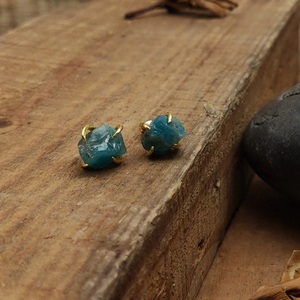 Pendientes de Botón Geométricos de Lujo Chapados en Oro de Plata 925 con Piedra Preciosa Natural de Apatita Neón para Uso Diario, Regalo - Product Image 1