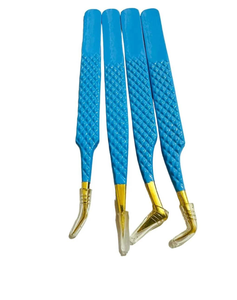 Juego de pinzas de pestañas de acero inoxidable para extensión de pestañas, punta de fibra con agarre de fibra de marca privada personalizada de 90 grados - Product Image 3