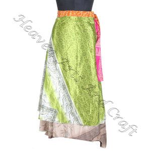 Indian Summer Stylish Silk Sari Wrap <b>Skirt</b> <b>Women</b> Wear Vintage Silk Sari Long Length Wrap Around <b>Skirt</b> 2 Layer Reversible Saree - Product Image 2