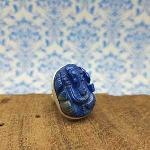 Seigneur Ganesh Lapis Sculpté Gemme Bohème Anneau Artisan Fabriqué Bague En Argent Naturel Designer - Product Image 1
