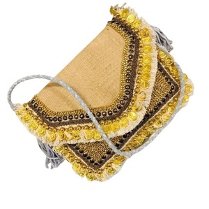 New Arrival Elegant Bohemian Women's Canvas Clutch <b>Bag</b> Handcrafted Jute Evening Handbag Chain Inspired Guru Kirpa Export - Product Image 4