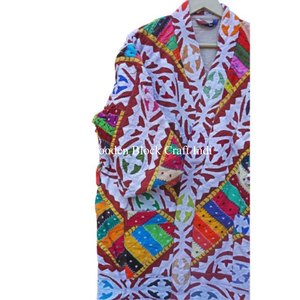 ชุดกิโมโนผู้หญิงแบบเต็มตัว แขนสามส่วน ผ้าฝ้าย 100% คอวี ตกแต่งผ้าแบบ Patchwork ระบายอากาศได้ดี เหมาะสำหรับฤดูร้อน ฤดูหนาว และฤดูใบไม้ผลิ - Product Image 2