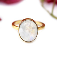 Handgemachte natürliche Mondstein Ring verstellbare vergoldete ovale Design für Frauen Großhandel für Indien