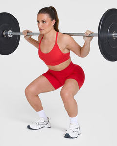 New Custom Muscle Mommy <b>Red</b> Unified Twist Waist <b>Shorts</b> & Everyday Round Neck Sports Bra <b>Women</b> Workout Gym 2 Piece Set For <b>Women</b> - Product Image 2