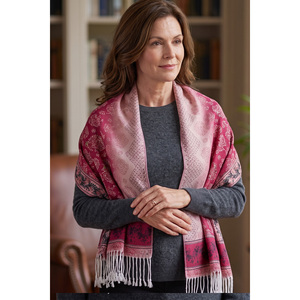 Chal de Pashmina Suave con Estampado Étnico para Mujer, Verde y Borgoña, 75 x 155 cm, Accesorio de Viscosa - Product Image 3