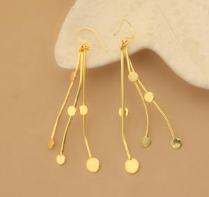 Boucles d'oreilles pendantes élégantes en plaqué or 18 carats pour femmes Boucles d'oreilles géométriques minimalistes avec breloques à disque rond, cadeau de bijoux - Product Image 4