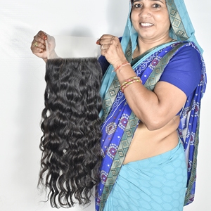 Bon produit Temple indien Cheveux humains aspect naturel fermeture ondulés doux soyeux Machine Double trame vendeur Extensions non traitées - Product Image 1