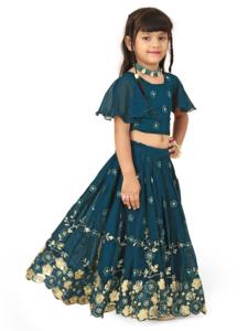 Shoryam - Lehenga Choli de Georgette para Niñas, Mangas de Mariposa |   Vestido Largo de Fiesta Étnico Tradicional con Lentejuelas y Bordado Floral - Product Image 5