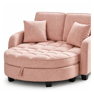 Sofá Redondo Moderno de 2 Plazas, Chaise Longue Acolchado, Otomana, con Patas de Madera, para Sala de Estar - Product Image 4
