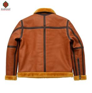 Veste en cuir décontractée d'hiver pour homme, noire unie, avec doublure en laine, fermeture éclair et col mandarin |   Service OEM de style bombardier - Product Image 4