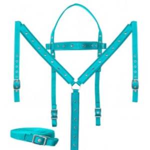 Western Équestre Nouveau Design Cuir Cheval Halter Perlé Headstall Headcollar Skyblue Nylon avec Selles Élégantes - Product Image 1