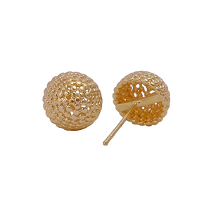 Pendientes de tuerca de bola de malla hueca chapados en oro para mujer, joyería elegante para uso diario, cúpula ligera texturizada, pasador de moda - Product Image 3