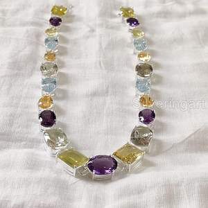 Collier pour femme en améthyste naturelle, améthyste verte, citrine, pierre précieuse, bijoux faits à la main pour Noël, chaîne en argent sterling 925 - Product Image 2