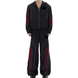 Custom Men`s <b>Flare</b> Leg Pants Hooded Jackets Latest New Fashion Lining Stripes Color Tracksuit OEM Bulk Supplier - Product Image 6