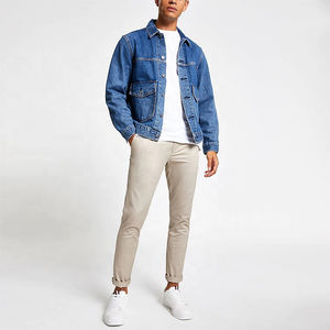 OEM personalizado de los hombres de la calle sin cuello de gran tamaño de manga larga de color sólido chaqueta de mezclilla con logotipo de fábrica al por mayor - Product Image 2