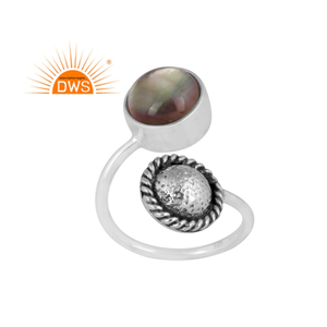 Fabricante de joyería de anillo trenzado de piedras preciosas de cristal de mopa gris doblete Natural de Plata de Ley 925 más vendido - Product Image 1