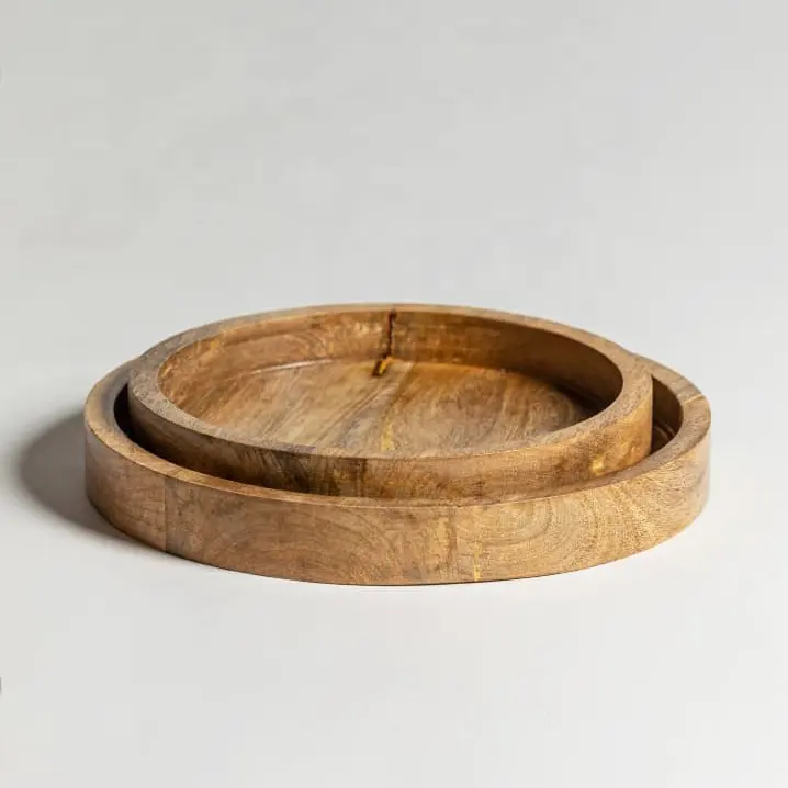 Vassoio da portata in legno rustico di Acacia stile Vintage vassoio decorativo rotondo in legno centrotavola portacandele vassoi per tavolini