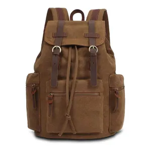 Latest Backpacks Vintage Casual Canvas and Leather Rucksack Backpack Custom Logo Branding Shoulder Bag