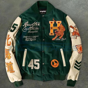 Unisex <b>Vintage</b> Genuine Leather Casual Varsity <b>Jackets</b> Custom Wool Chenille Embroidery Baseball Letterman <b>Jackets</b> Print - Product Image 1