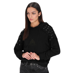 Sudadera corta con capucha de manga larga con cordón para mujer con estampado de diamantes de imitación 100% algodón polar personalizable - Product Image 2