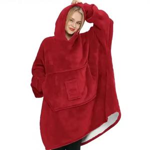 Sweat-shirt à capuche surdimensionné personnalisé en usine pour femmes, confortable, en polaire sherpa, couverture à capuche pour adultes avec manches - Product Image 3