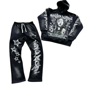 Vente en gros de survêtements délavés à l'acide noir avec logo imprimé personnalisé pour hommes Streetwear survêtements très exigeants pour l'hiver respirant - Product Image 1