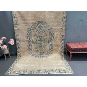 Turkish Rug, 5.3x8.8 ft Large Rug, <b>Brown</b> Blue <b>Wool</b> Rug - Product Image 1