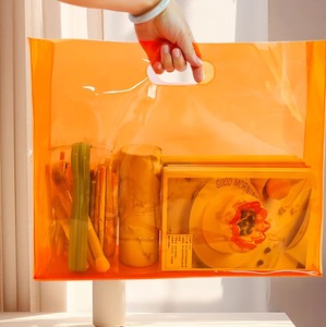 Custom Orange PVC <b>Plastic</b> <b>Tote</b> Shopping Bag | Waterproof Foldable Gift Packaging Pouch | Heavy Duty Clear Colored PVC Han - Product Image 1