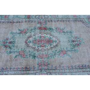 Alfombra turca clásica Vintage, forro de látex de lana de retazos verde Beige, hecha a mano, alfombras de cama laterales rectangulares de 4x8 pies, modelo de alfombra de noche - Product Image 5