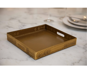 Plateau de service profond Rectangle Antique en laiton de fer de qualité supérieure avec poignée découpée plateau de fruits plateau décoratif Durable fabriqué à la main - Product Image 1