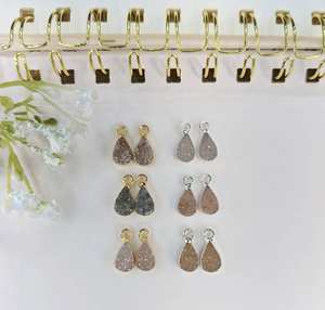 Teardrop Druzy Paires Électrolytique 925 Sterling Silver 14K Plaqué Or Cristal Naturel Charmes Pour La Fabrication De Bijoux - Product Image 4