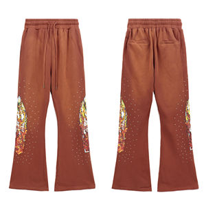 กางเกงลำลองขาตรงเอวสูงสำหรับผู้ชาย, กางเกงขาบานผ้าฝ้ายฟอกสีกรด - Product Image 6