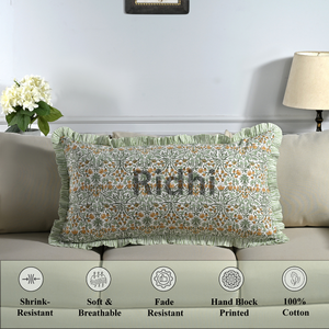 Funda de Almohada Lumbar con Volantes Florales Estilo Western, Color Amarillo Goldenrod, 20x36, Estampado a Mano, Algodón, Cierre de Cremallera Personalizable - Product Image 5