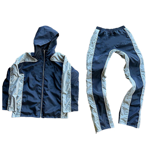 Ensemble coupe-vent sweats à capuche et pantalons de survêtement ensemble de jogging à col rond survêtement en nylon coupe-vent zippé pour hommes vente en gros 2026 - Product Image 3