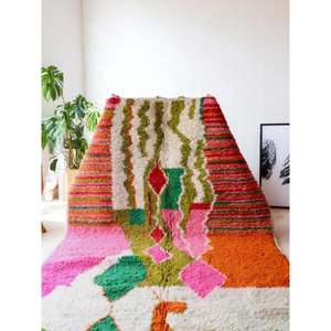 Tapis Boucherouite marocain authentique fait main, style bohème chic, coloré, vintage, artisanat Atlas, décoration. - Product Image 1