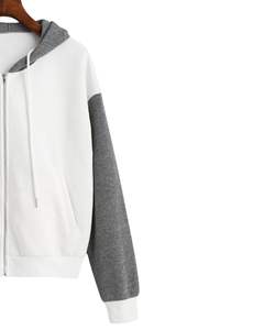 White <b>Grey</b> Contrast <b>Zip</b> Up <b>Hoodie</b> With Front Pockets Casual Streetwear Unisex Soft Comfortable Warm Fashion Zipper Jacket - Product Image 3