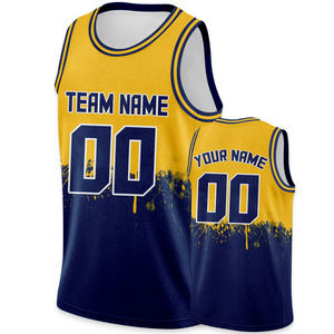 Maillot de basket-ball personnalisé jaune marine uniforme de sport personnalisé imprimé nom de l'équipe numéro Logo jeunes hommes femmes 2026 - Product Image 1