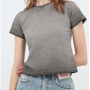 2026 nueva camiseta de manga corta lavada de dos colores de algodón informal de verano para mujer, transpirable de secado rápido - Product Image 1