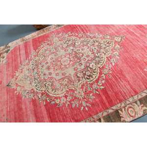 พรมตุรกีโบราณขนาดใหญ่6.5 x 12.4ft ขนแกะสีน้ำตาลชมพูแบบแอบสแตรกต์ด้านหลังเป็นยางสำหรับโถงทางเดินห้องพรมปูพื้นทรงสี่เหลี่ยมผืนผ้า - Product Image 5